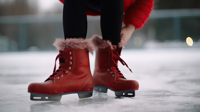 close up of red ice skates. Generative AI