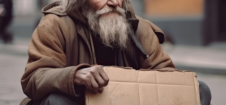 a homeless man is sitting on the street. Generative AI