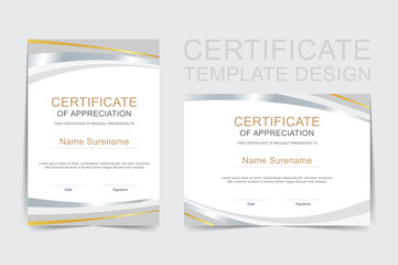 Elegant certificate template in gold and silver