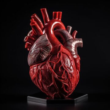 human heart anatomy isolated on black background. Pathway structure of the blood system. generative ai