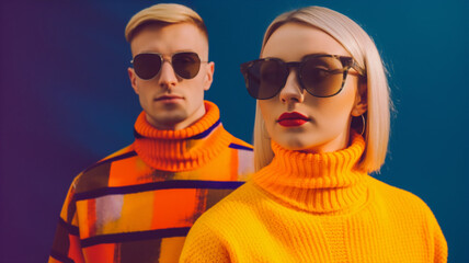 Throwback to the 90s: Fashion-Forward Caucasian Couple Rocks Retro Style with Bold Confidence