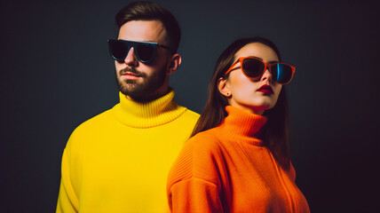 Throwback to the 90s: Fashion-Forward Caucasian Couple Rocks Retro Style with Bold Confidence