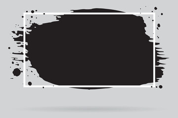 Vector illustration. Splash black watercolor. shape geomatric and rectangular frame. White lines. Ready grunge back