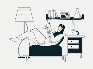 Home interior character scene flat vector concept operation hand drawn illustration
