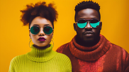 Throwback to the 90s: Fashion-Forward Caucasian Couple Rocks Retro Style with Bold Confidence