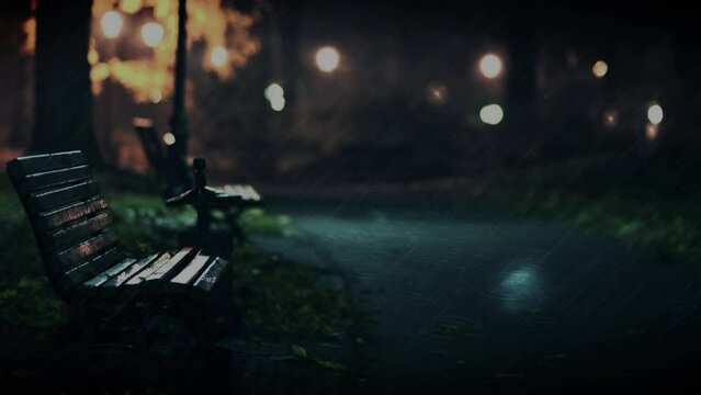 Raining landscape night in the city 4k background