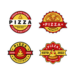 Set of pizza logos in vintage style white background