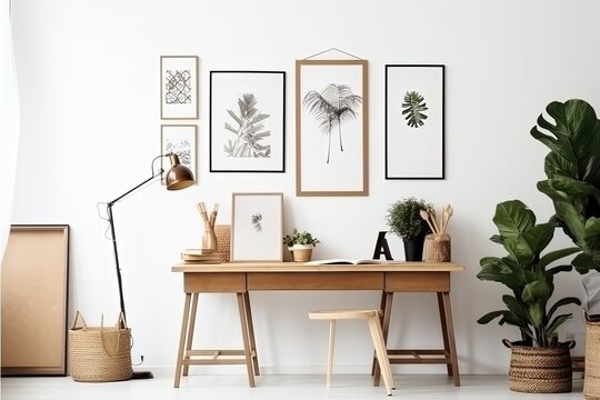 Scandinavian Minimalist Living Room Photo frame with Natural Light and Elegant chair with Ai Generative