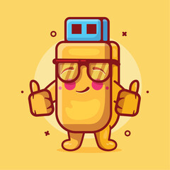 cheerful flash disk character mascot with thumb up hand gesture isolated cartoon in flat style design 