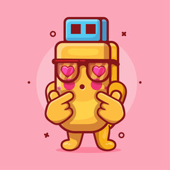 kawaii flash disk character mascot with love sign hand gesture isolated cartoon in flat style design 