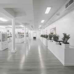 Open floor plan, minimalist, industrial, mostly white with good lighting