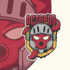 Esports Mascot Logo Team Octopus Knight Squad