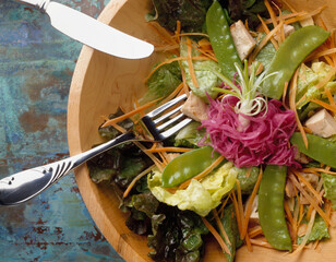 Healthy salad from a high angle view in a bowl