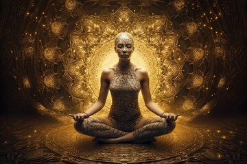 aura silhouette chakra pose spiritual energy meditation peace yoga zen. Generative AI.