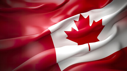 Canada national flag hanging fabric banner 3d rendering. Beautiful color with cloth texture. Canada flag blowing in the wind silk texture. 3D realistic illustration. Generative AI