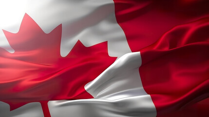 Canada national flag hanging fabric banner 3d rendering. Beautiful color with cloth texture. Canada flag blowing in the wind silk texture. 3D realistic illustration. Generative AI