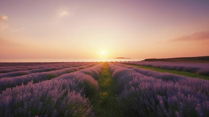 Fototapeta na wymiar lavender field at sunset. Generative Ai