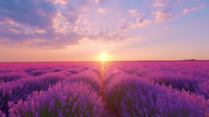 Fototapeta na wymiar lavender field at sunset. Generative Ai