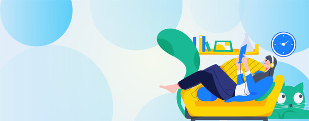 Home interior character scene flat vector concept operation hand drawn illustration
