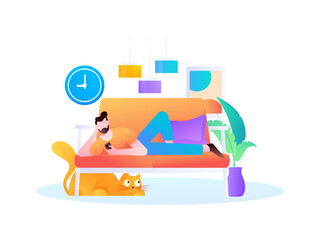 Home interior character scene flat vector concept operation hand drawn illustration
