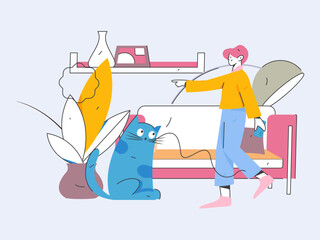 Home interior character scene flat vector concept operation hand drawn illustration
