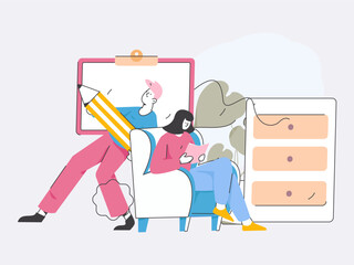 Home interior character scene flat vector concept operation hand drawn illustration
