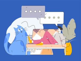 Home interior character scene flat vector concept operation hand drawn illustration
