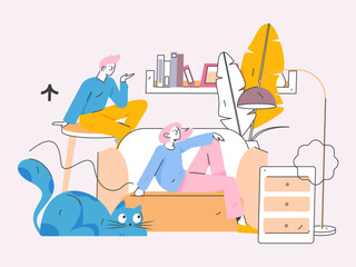 Home interior character scene flat vector concept operation hand drawn illustration

