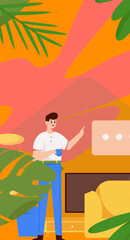 Home interior character scene flat vector concept operation hand drawn illustration
