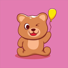 cute bear ico cartoon ilsutraion holding ballon