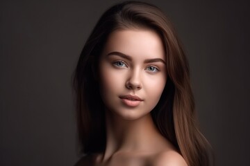 Fototapeta premium Gorgeous natural beauty. Young woman posing in the studio. Generative AI