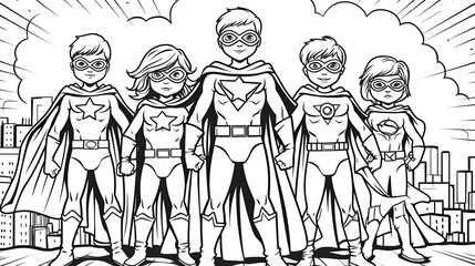 Vector superheroes kids coloring page vector, blank printable design for children to fill in-Generative AI
