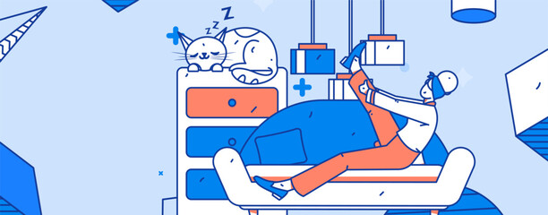 Home interior character scene flat vector concept operation hand drawn illustration
