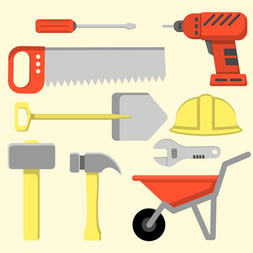 Labor tools vector illustration. Set of labor tools. Worker tool icon for design industry, construction or factory. Labor day graphic resource. Industrial equipment sheet