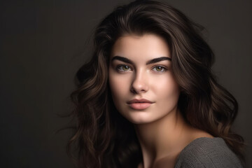 Fototapeta premium Gorgeous natural beauty. Young woman posing in the studio. Generative AI