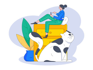 Home interior character scene flat vector concept operation hand drawn illustration
