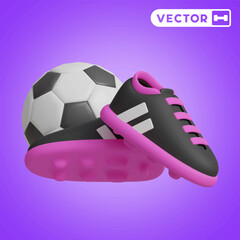 shoes and football 3D vector icon set, on a purple background