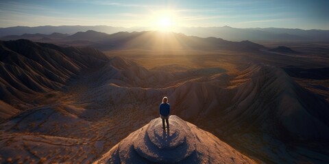 standing on top of a hill overlooking a mountain, Created by AI generation, AI generative, Created with generative AI tools