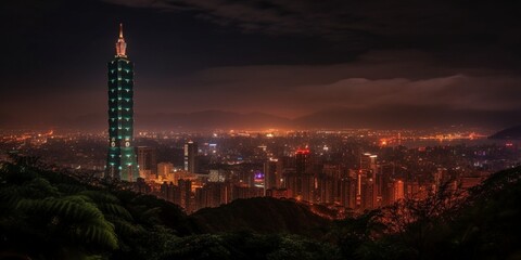 city skyline at night, Created by AI generation, AI generative, Created with generative AI tools