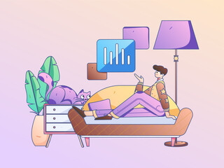 Home interior character scene flat vector concept operation hand drawn illustration
