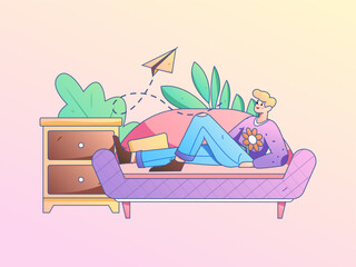 Home interior character scene flat vector concept operation hand drawn illustration
