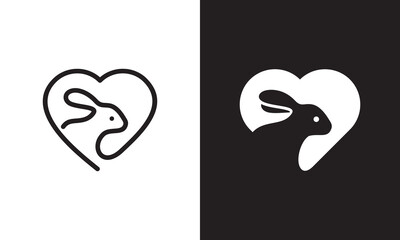 rabbit and love logo design, animal line simple minimalist symbol vector.