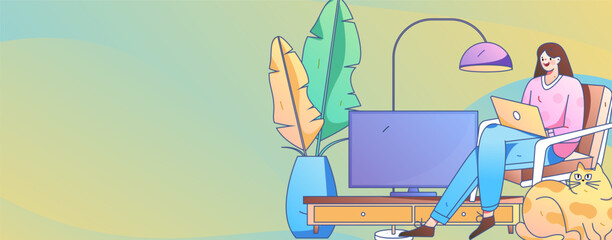 Home interior character scene flat vector concept operation hand drawn illustration
