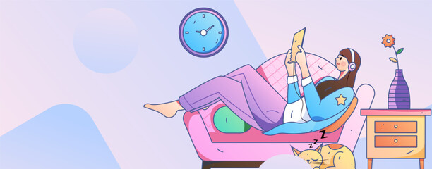 Home interior character scene flat vector concept operation hand drawn illustration
