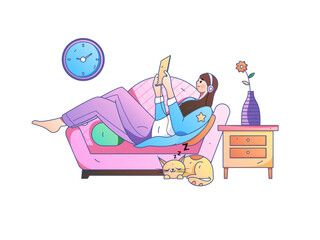 Home interior character scene flat vector concept operation hand drawn illustration
