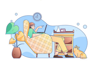 Home interior character scene flat vector concept operation hand drawn illustration
