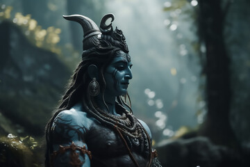 Hindu God Shiva statue in meditation. Generative AI - obrazy, fototapety, plakaty