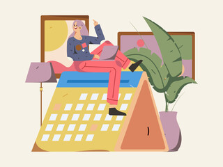Home interior character scene flat vector concept operation hand drawn illustration
