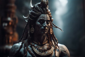 Fototapeta premium Hindu God Shiva statue in meditation. Generative AI