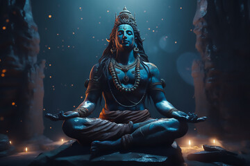 Hindu God Shiva statue in meditation. Generative AI - obrazy, fototapety, plakaty